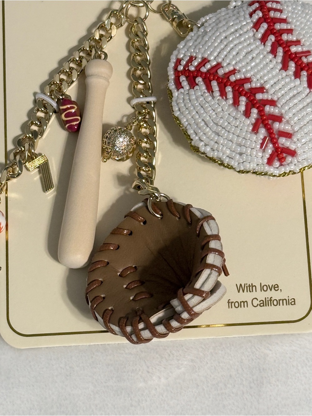 Eye Candy Los Angeles Baseball Charm Keychain with Bat, Glove & Beaded Ball - Picture 3 of 5